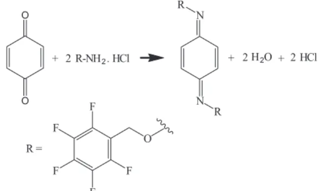 Figura 10. Exemplo de reação de formação de derivados PFBHA-oximas  da 1,4-benzoquinona