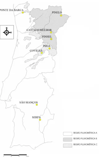 Figura 3.1 – Localização das estações meteorológicas da rede em estudo no zonamento de Matos e Silva 
