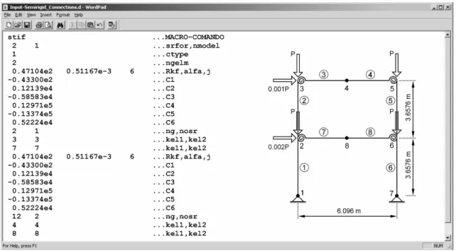 Figure 4: Input data example for a frame with single web angle joints.