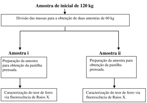 Figura 7: Divisão das amostras para a medição do teor de ferro Amostra de inicial de 120 kg 