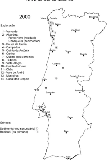Figura 15 – Explorações de caulino em Portugal no ano de 2000 