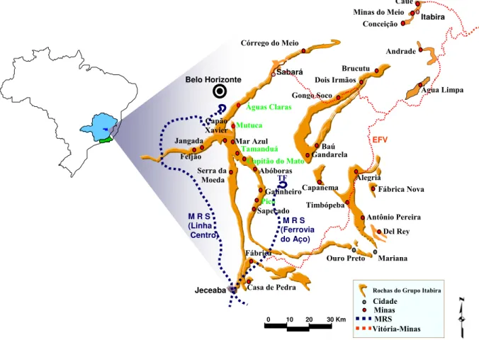 Figura 1.1 - Localização das principais minas da Vale dos Sistemas Sul (DIFL) e  Sudeste (DIFS)
