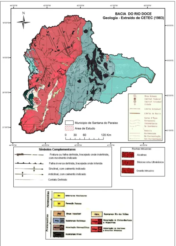 Figura 4.2  –  Geologia da bacia hidrográfica do Rio Doce no Estado de Minas Gerais. 