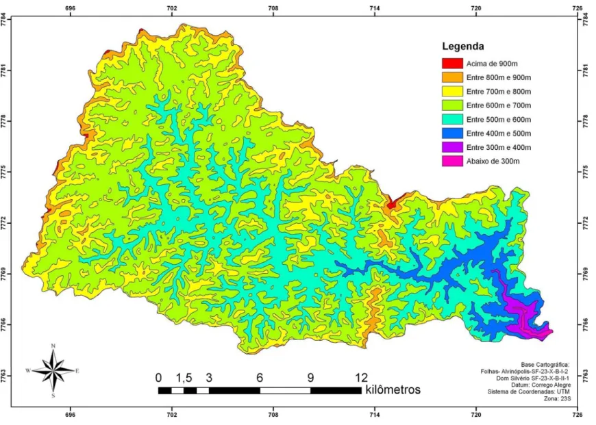 Figura 4.6 - Mapa hipsométrico da Bacia do Rio do Peixe.