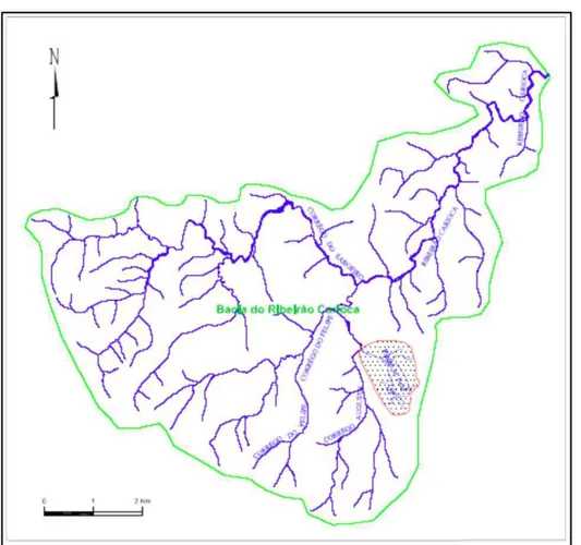 Figura  2.1  – Mapa  hidrográfico  da  bacia  do  ribeirão  Carioca,  com  destaque  para  a  bacia  do  riacho                                  Manoel Felix
