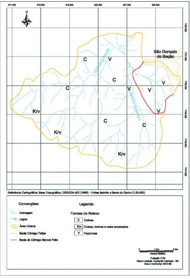Figura 2.6  –  Mapa de caracterização geomorfológica da região do estudo (modificado de Santos, no prelo).