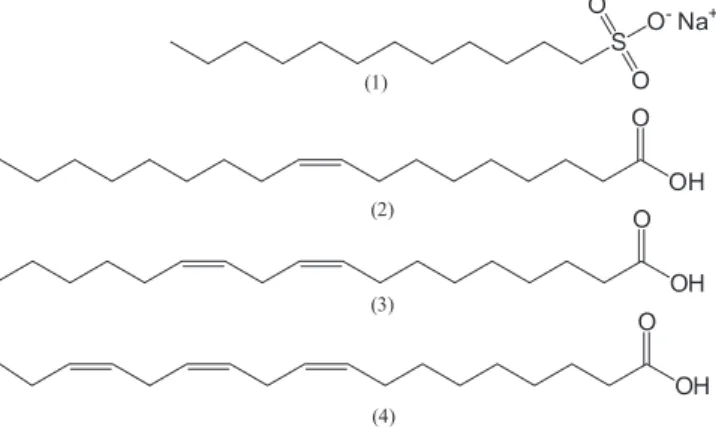 Figura 1. Substâncias anfifílicas: (1) surfactante lauril sulfato de sódio; 
