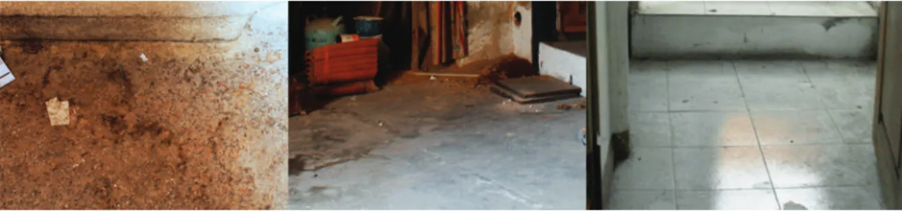 Figura 04.21 - Revestimentos do pavimento do rés do chão (lajedo de granito, aguada de cimento e cerâmico), imagens da autora