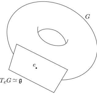 Figura 1.1: A ´algebra de Lie g de G ´e isomorfa ao espa¸co tangente T e G.