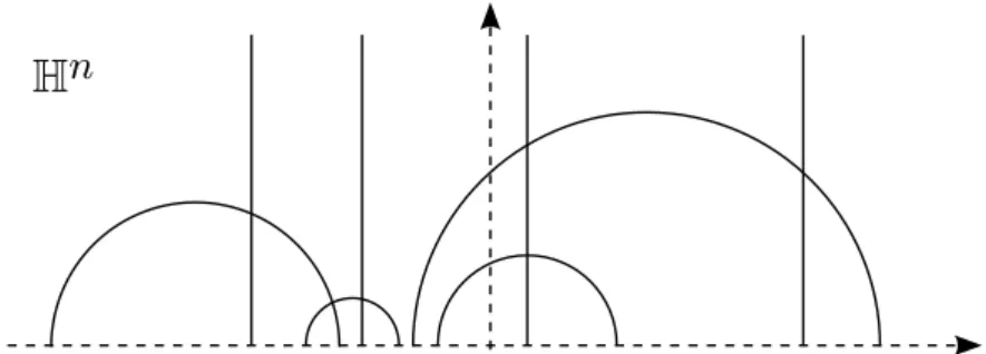 Figura 1.7: Geod´esicas do espa¸co hiperb´olico.