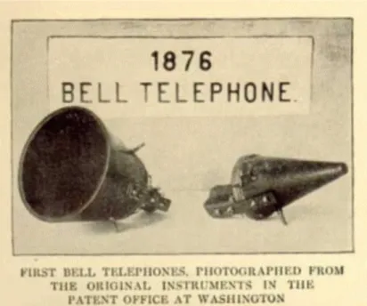 Fig. 4 - Fotografia dos  telefones originais de Bell tal como apresentados ao serviço de  Patentes em Washington 