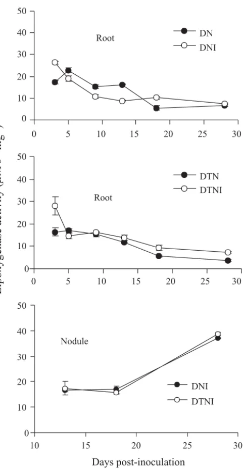 Figure 2. Specific lipoxygenase activity in nodules from Doko (DN) and Doko triple-null (DTN) soybean lines 28 days  post-inoculation at different pH values.