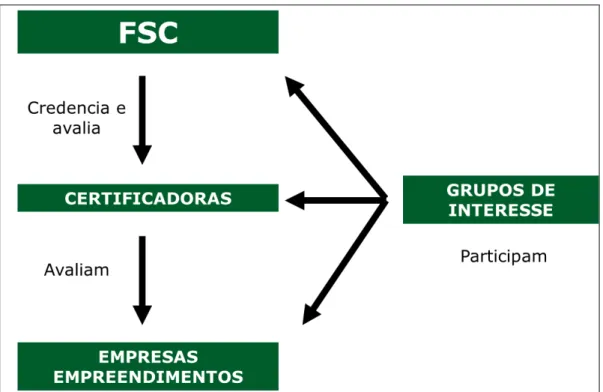 Figura  4.  Diagrama  do  FSC  do  funcionamento  da  certificação  e  quem  são  os  participantes  (Fonte: 