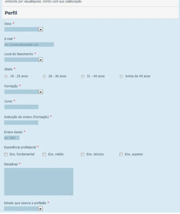 Figura 1. Primeira parte do questionário com informações referente ao perfil do professor