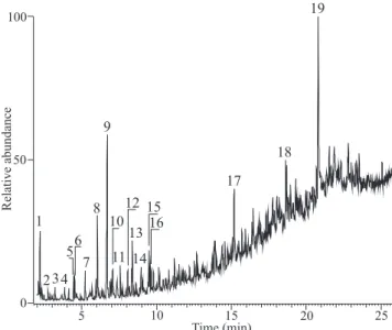 Figure  2.  Partial  Py-GC-MS  total  ion  current  (TIC)  of  hydrochar.