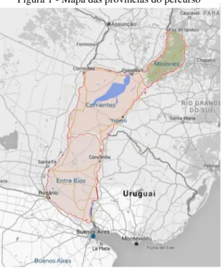 Figura 1 - Mapa das províncias do percurso
