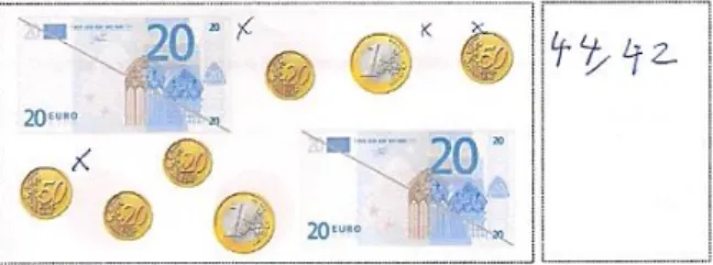 Figura 1. Resposta dada pelo aluno na contagem de 43,60€ (Tarefa 2). 
