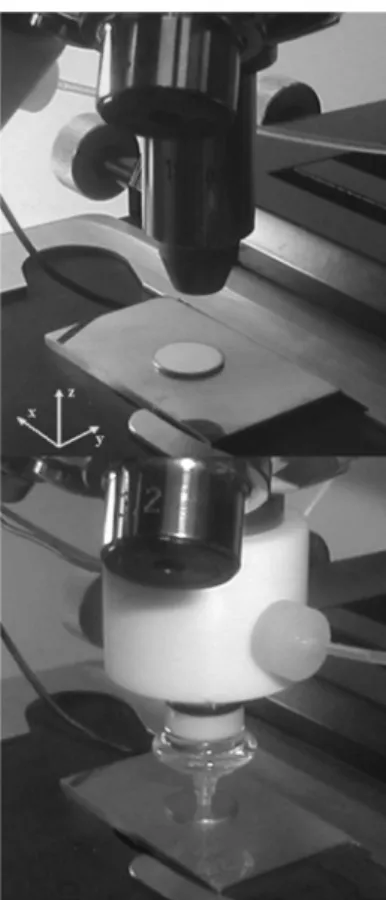 Figura 2. Montagem mostrando a microcélula e microscópio óptico
