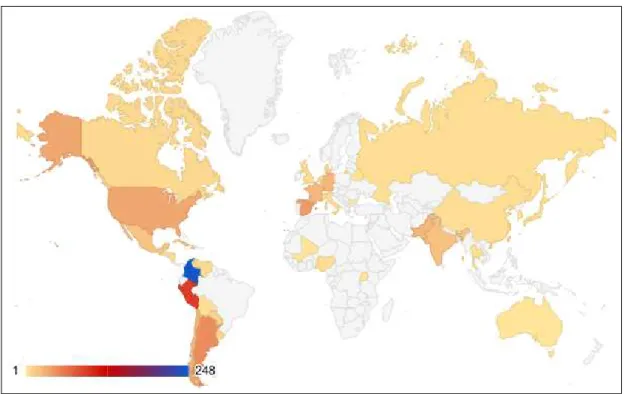 Figura 21 – Países de origem de alunos recebidos em cursos do CEREPE (67 nacionalidades)