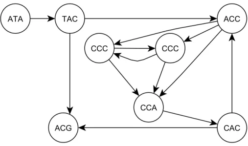 Figura 2.2: Grafo de sobreposic¸˜ao da sequˆencia ATACCCCACG com k = 3
