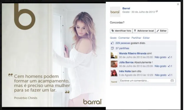 Figura 2. Facebook Barral | “Cem homens  podem formar um acampamento, mas é preciso uma mulher para se  fazer um lar.”  