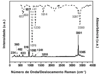 Figura 6. Espectros vibracionais, Raman ( ___ ) e infravermelho (- - -) do  composto [Ni(NH 3 ) 6 ](BF 4 ) 2