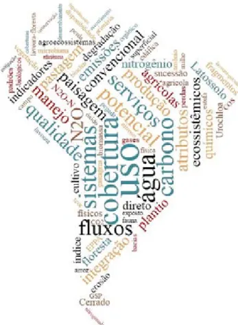 Figure 5. Word cloud, in Portuguese, drawn from the use  frequency of the terms employed in the studies within the  section Soil and Environment