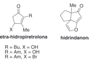 Figura 1. Tetra-hidropiretrolona e hidrindanona – primeira e última das  moléculas publicadas pelo Prof