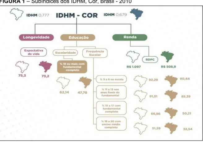 FIGURA 1  –  Subíndices dos IDHM, Cor, Brasil - 2010 