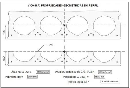 Figura 2.31: Propriedades geométricas consideradas  no cálculo para protótipo da série 300  –  Variação 