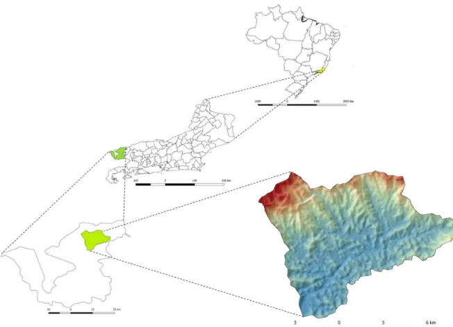 Figura 1. Localização da área de estudo bacia hidrográfica do rio da Pedra Preta, no município  de Resende RJ, Brasil 