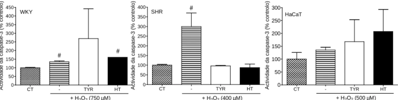 Figura 4 – Efeito do TYR e HT sobre a estimulação da atividade da caspase-3 pelo H 2 O 2 