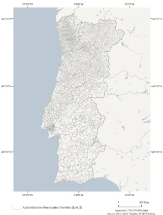 Figure 3. Mainland Portuguese territory and parish administrative boundaries in 2013.