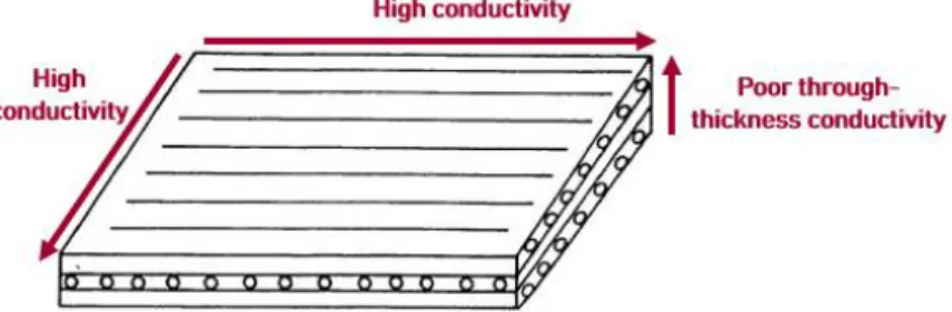 Figure 1  - Schematic  of aligned CNT polymer  nanocomposite.  Indication  of the poor conductivity  in-plane  direction  and the  high conductivity  through-thickness direction