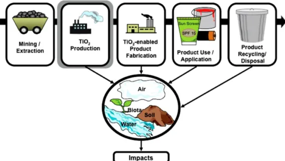 Figure 4. Life cycle of TiO 2  and possible environmental impact (Robichaud et al., 2009)