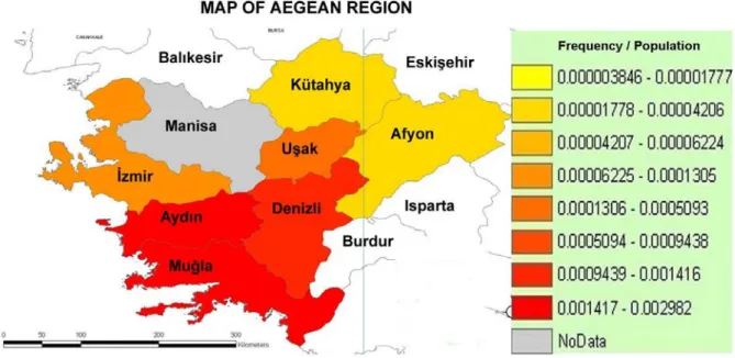 Figure 4.  Scorpion stings are responsible for significant morbidity in Mugla, Ayd ı n  and Denizli Provinces of the Aegean region