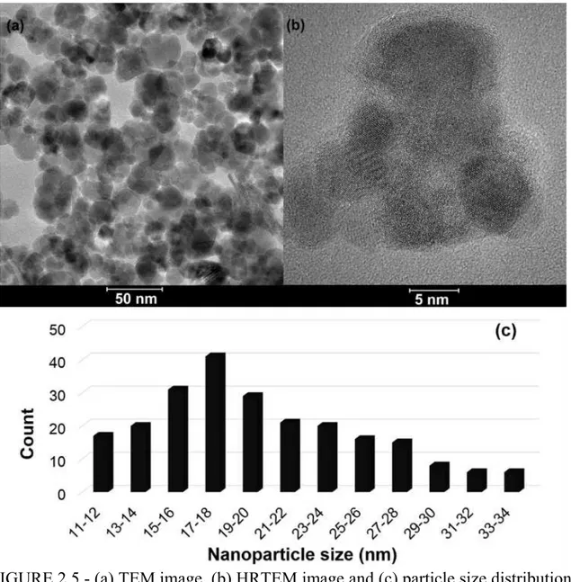 FIGURE 2.5 - (a) TEM image, (b) HRTEM image and (c) particle size distribution  analysis for the niobium nanocatalyst