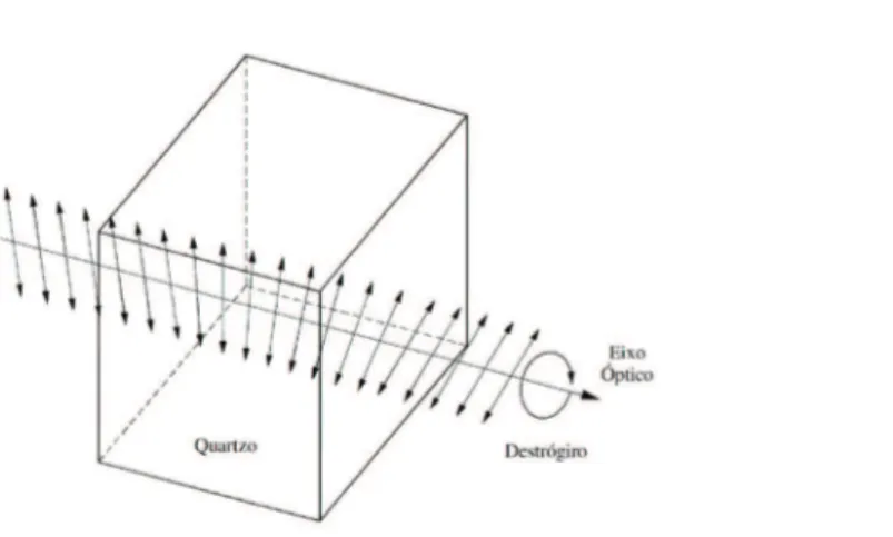 Figura 1S. Representação gráica da mudança na direção de polarização da luz provocada por um cristal destrógiro