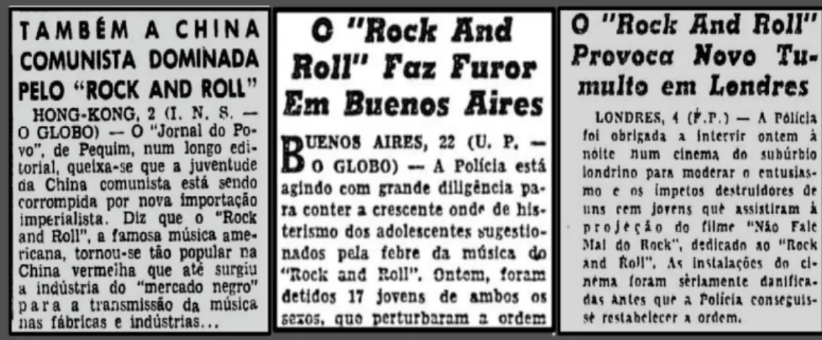Figura 11. Reportagens do Jornal O Globo de, respectivamente, 02 de janeiro, 22 e 04 de fevereiro  de 1957