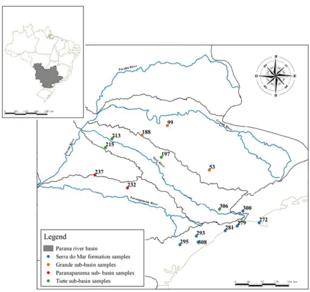 Figure 6 – Location of the 15 shallow lakes samples used in this study. 