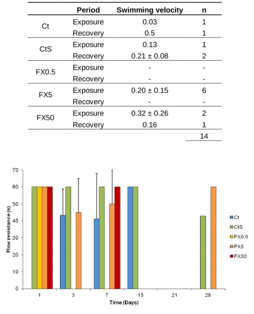 Table 2: Swimming velocity results in m/s (mean ± SD). Results are distributed by two periods