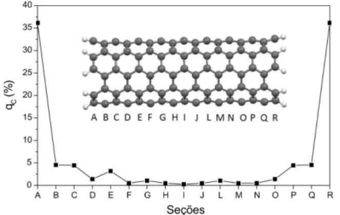 Figura 4. Seção do nanotubo de carbono a(5,5) modificado com o substituinte  STB-H. Em destaque é representado o esquema de numeração utilizado no  texto