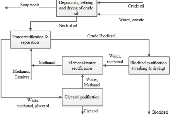 Figure 2.2: General process diagram for a biodiesel production plant.