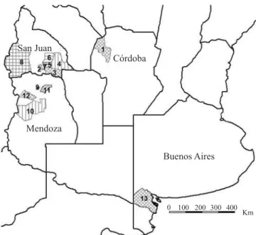 Figure 1. Garlic-producing departments sampled for  evaluating  Garlic common latent virus incidence and  prevalence in Argentina