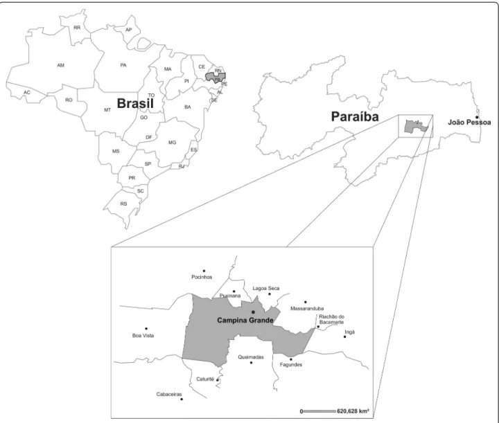 Figure 1 Studied area of bee sting cases in Paraíba state, Brazil.