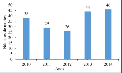Figura 16  –  Evolução do número de mortes na malha rodoviária da DR-4, entre 2010 e 2014 