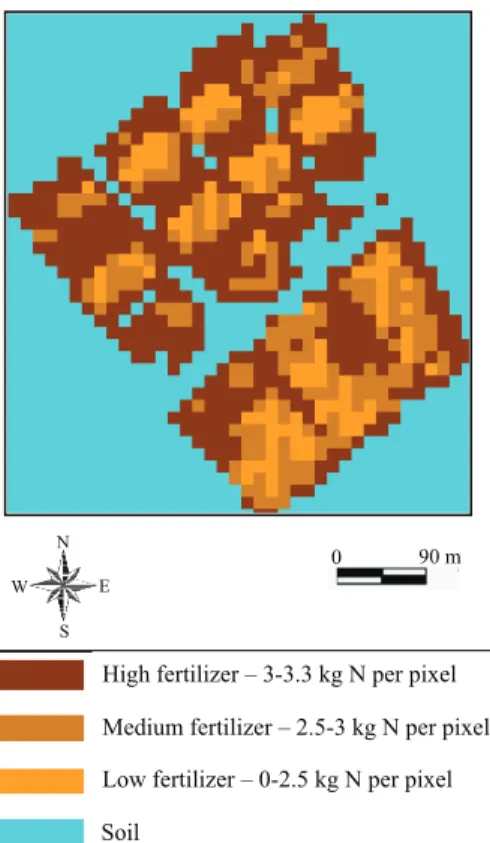 Figure 4.   Required  nitrogen  application  map  for  an  experimental farm in the county of Pakdasht in the south of  Tehran Province, Iran.
