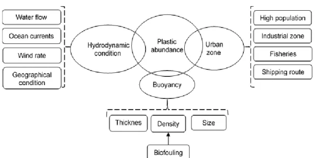 Figure 1-1: Main factors affecting the frequency of plastic in marine environment. 