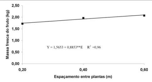 Figura 2. Massa fresca do fruto de melão em função do espaçamento entre plantas.