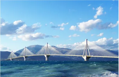 Figura 2.2 - Ponte Rion-Antirion, Grécia. Localizada em ambiente marinho e projetada  para uma vida útil de 120 anos (Fonte: http://migre.me/wnbP1)